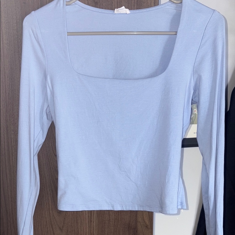 Garage Blue Fitted Long Sleeve Blouse